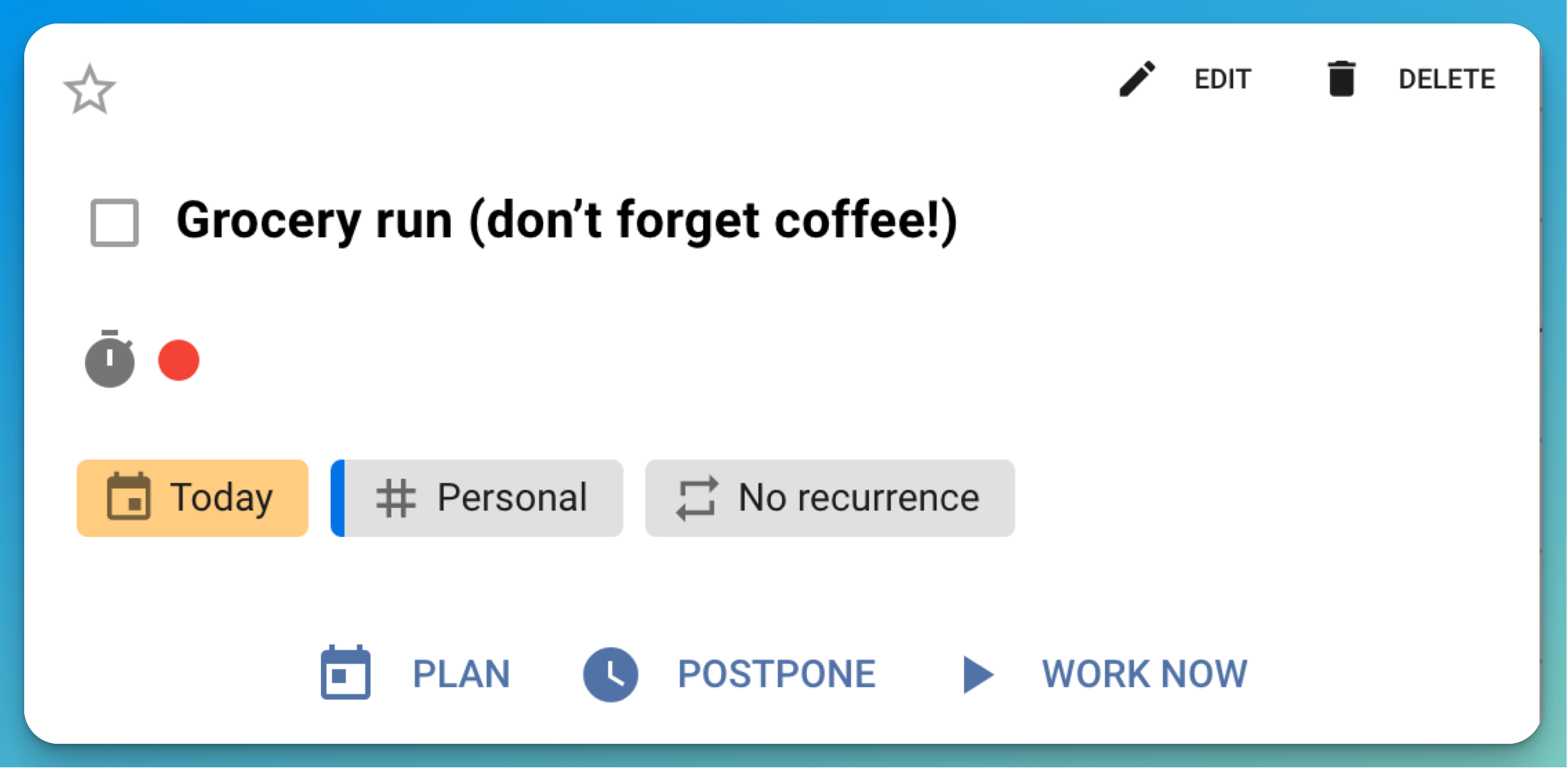 Pulse timeline showing tasks with review dates